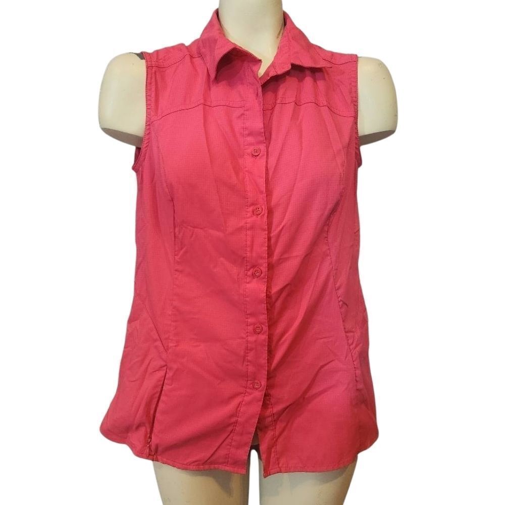 Ladies Magellan Sleeveless Pink Button-Up Mag Wick Shirt Sz Large